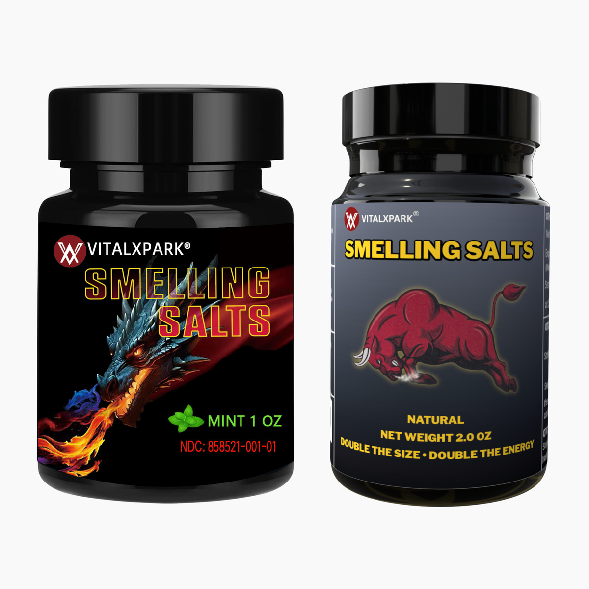 VitalXPark Smelling Salts Pack of 2 – 1 OZ Mint + 2.0 OZ Natural Bull